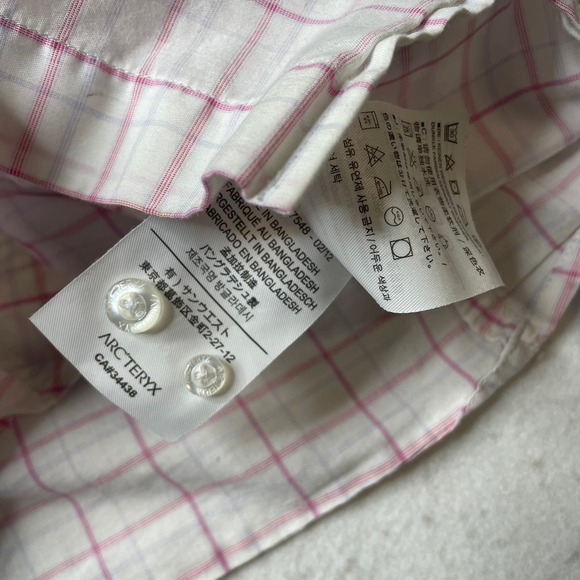 ArcTeryx Womens Plaid Long Sleeve Button Up Shirt White Pink Blue Size Small - Picture 8 of 9
